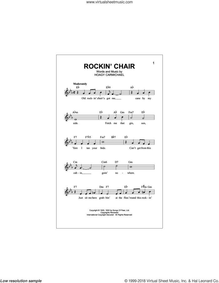 Rockin' Chair sheet music for voice and other instruments (fake book) by Hoagy Carmichael, intermediate skill level