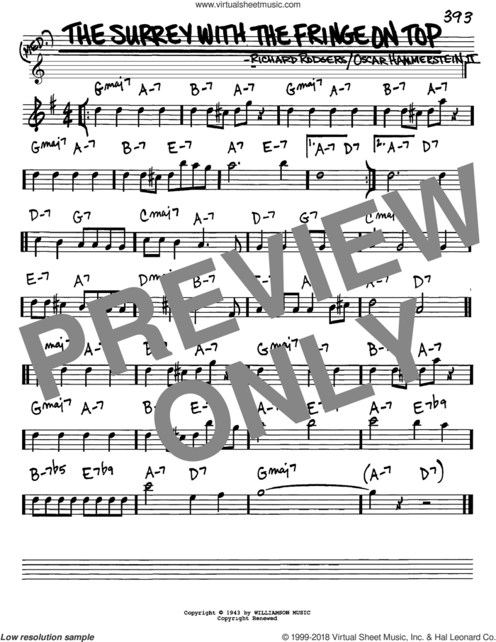 The Surrey With The Fringe On Top (from Oklahoma!) sheet music for voice and other instruments (in Eb) by Rodgers & Hammerstein, Oscar II Hammerstein and Richard Rodgers, intermediate skill level