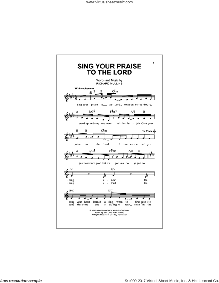 Sing Your Praise To The Lord sheet music for voice and other instruments (fake book) by Rich Mullins, intermediate skill level
