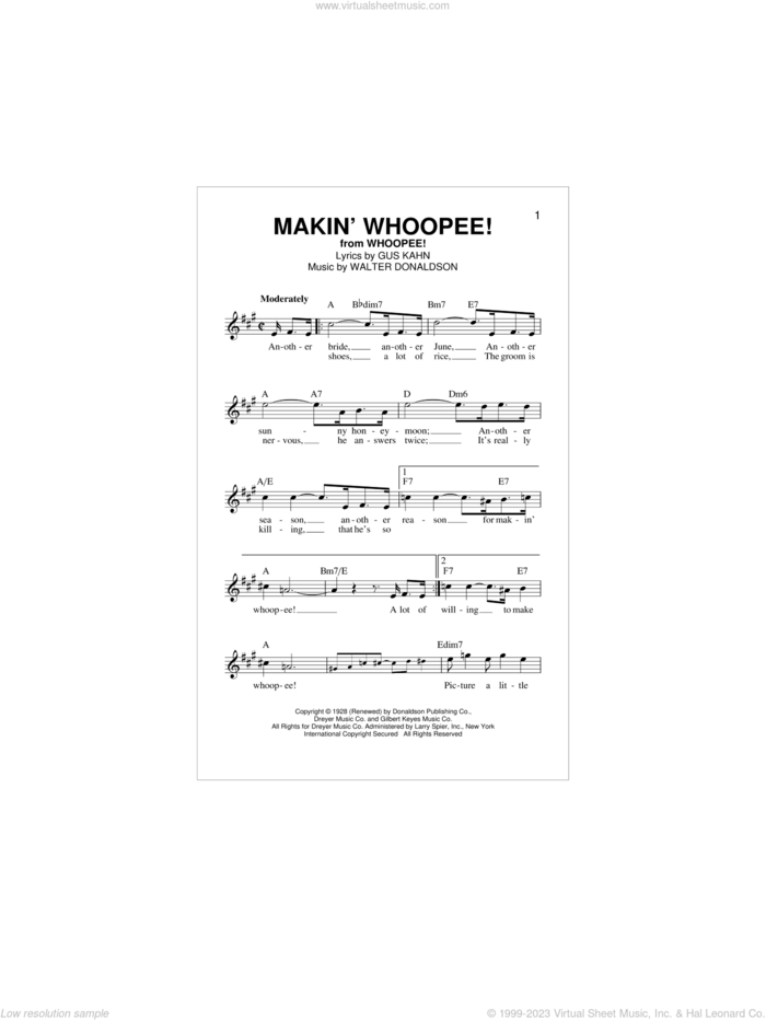 Makin' Whoopee! sheet music for voice and other instruments (fake book) by John Hicks, Gus Kahn and Walter Donaldson, intermediate skill level