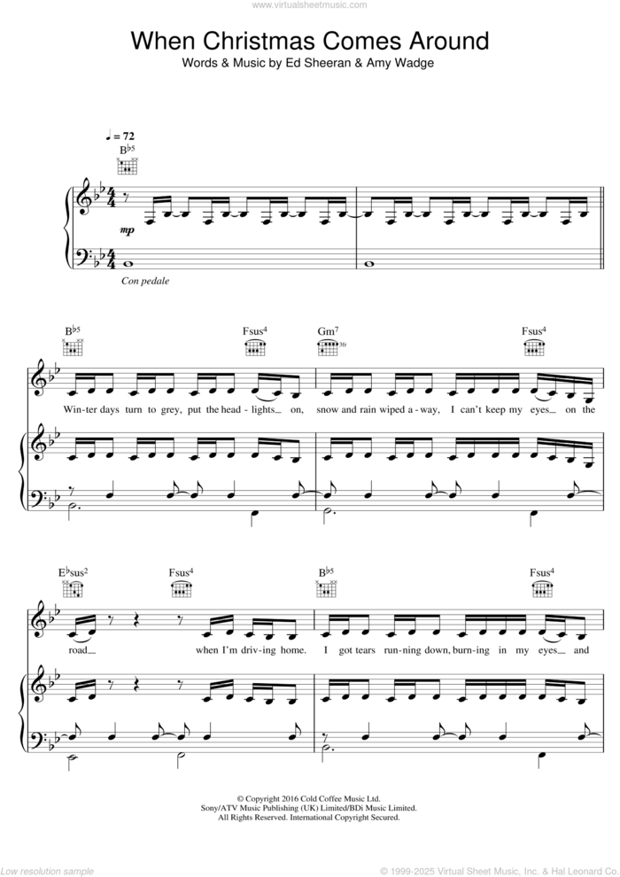 When Christmas Comes Around sheet music for voice, piano or guitar by Matt Terry, Amy Wadge and Ed Sheeran, intermediate skill level