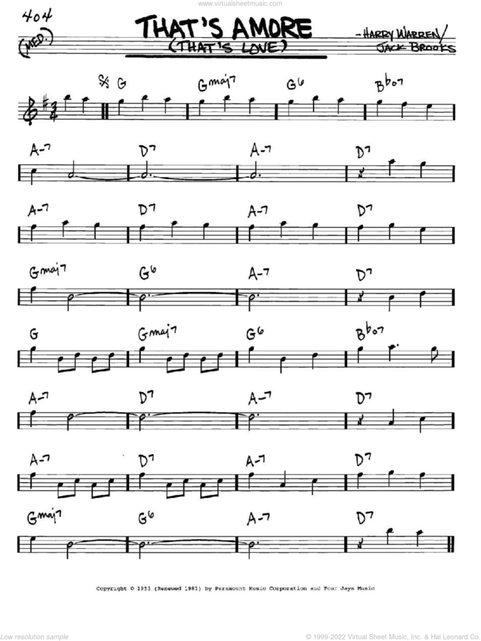 That's Amore (That's Love) sheet music for voice and other instruments (in Eb) by Dean Martin, Harry Warren and Jack Brooks, intermediate skill level