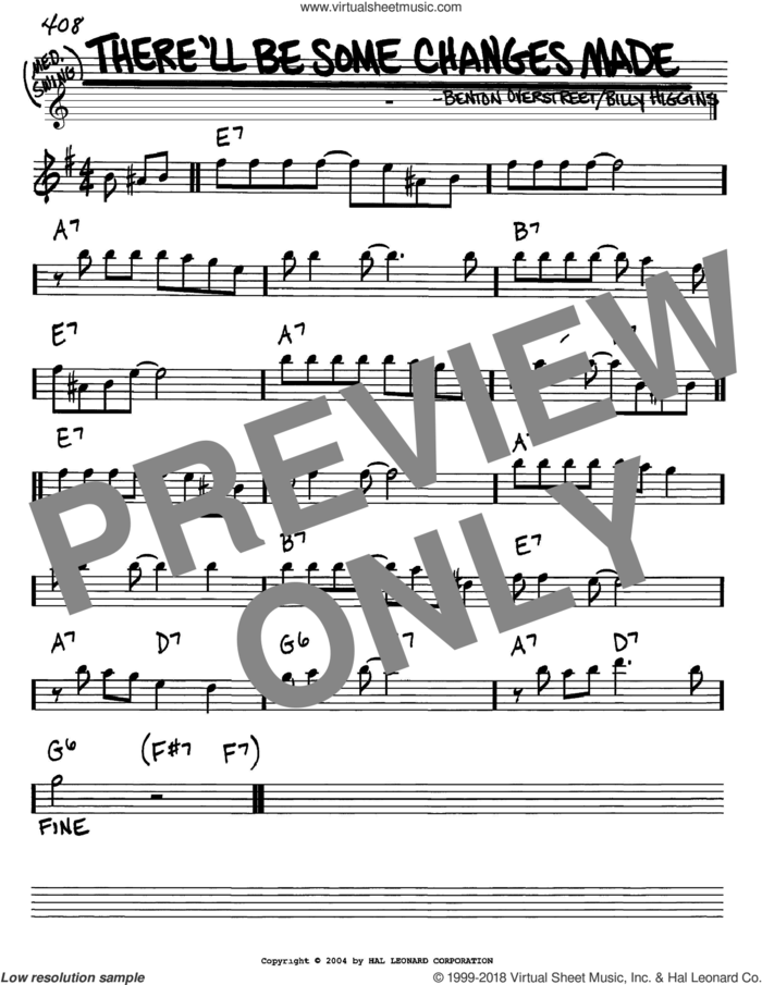 There'll Be Some Changes Made sheet music for voice and other instruments (in Eb) by Billy Higgins and W. Benton Overstreet, intermediate skill level