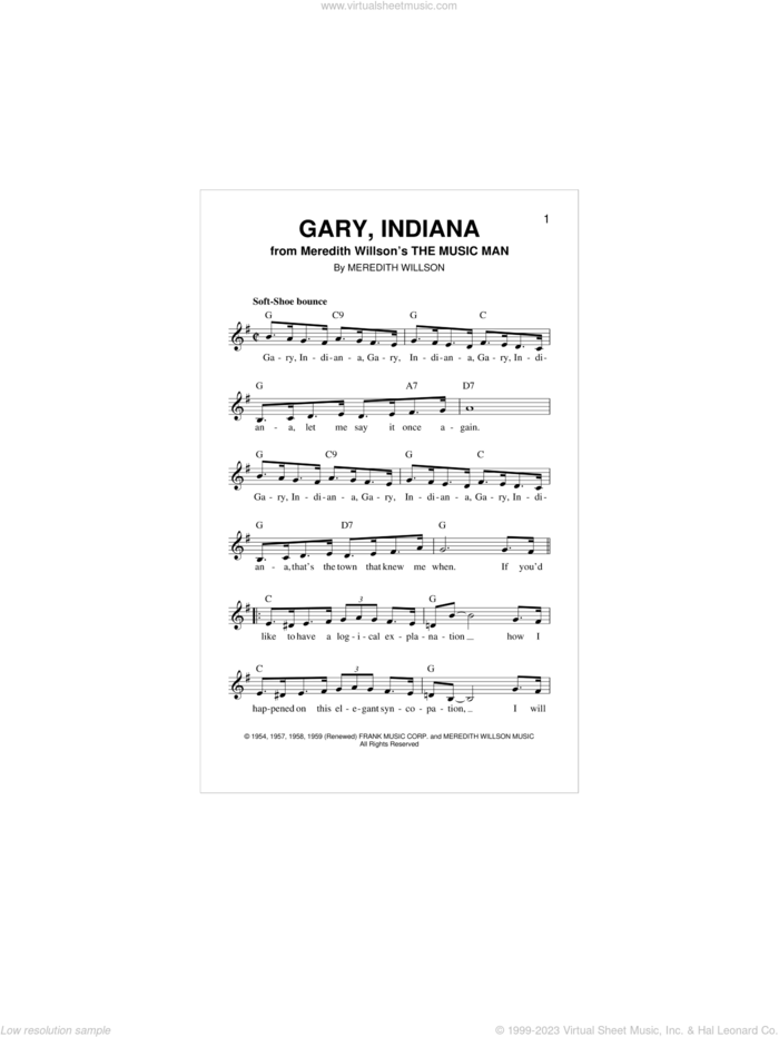 Gary, Indiana sheet music for voice and other instruments (fake book) by Meredith Willson, intermediate skill level