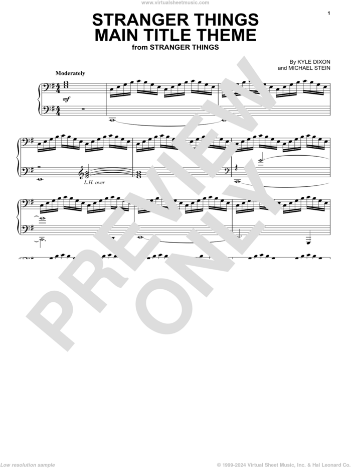 Stranger Things Main Title Theme, (intermediate) sheet music for piano solo by Kyle Dixon & Michael Stein, Kyle Dixon and Michael Stein, intermediate skill level