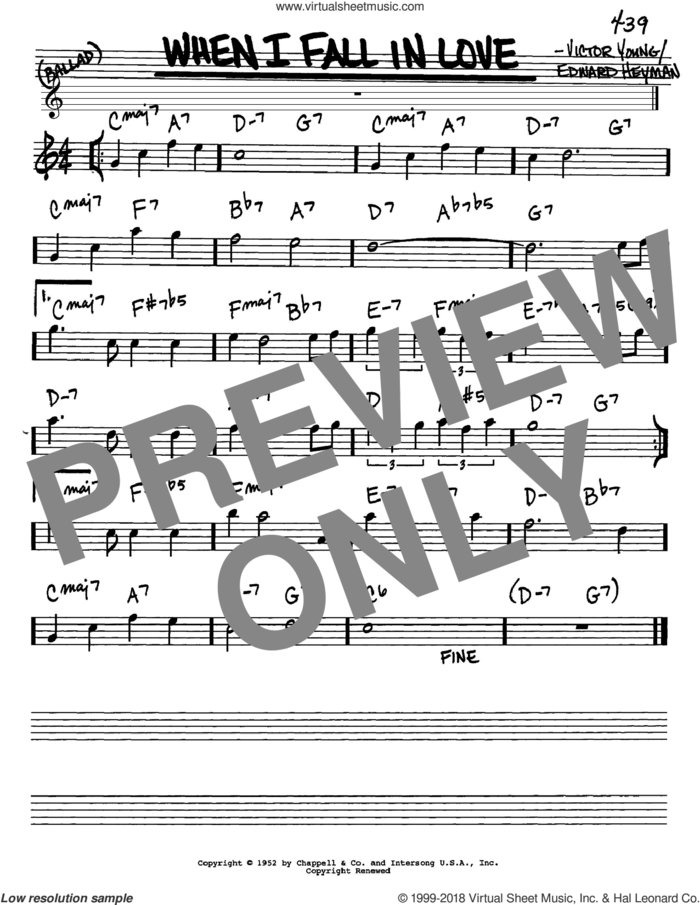 When I Fall In Love sheet music for voice and other instruments (in Eb) by Victor Young and Edward Heyman, intermediate skill level