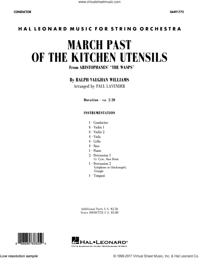 March Past of the Kitchen Utensils (from The Wasps) (COMPLETE) sheet music for orchestra by Paul Lavender and Ralph Vaughan Williams, classical score, intermediate skill level