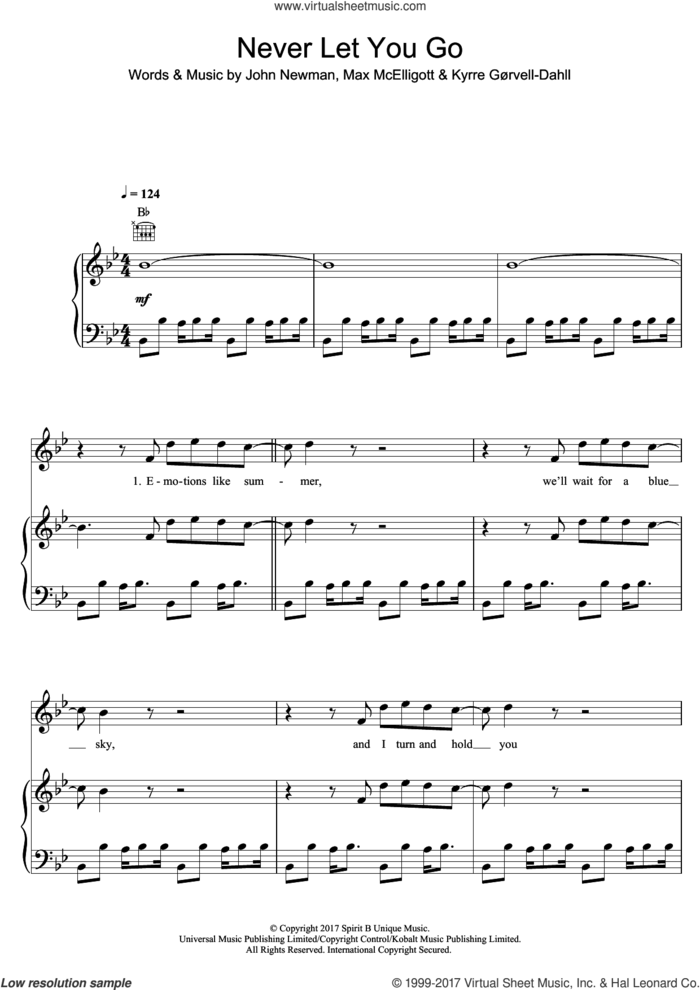 Never Let You Go (featuring John Newman) sheet music for voice, piano or guitar by Kygo, John Newman, Kyrre GAurvell-Dahll, Kyrre Gorvell-Dahll and Max McElligott, intermediate skill level