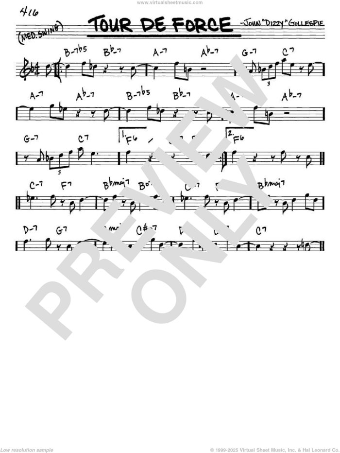 Tour De Force sheet music for voice and other instruments (in Eb) by Dizzy Gillespie, intermediate skill level