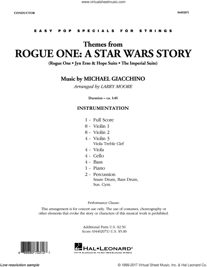 Themes from Rogue One: A Star Wars Story (COMPLETE) sheet music for orchestra by Michael Giacchino and Larry Moore, classical score, intermediate skill level
