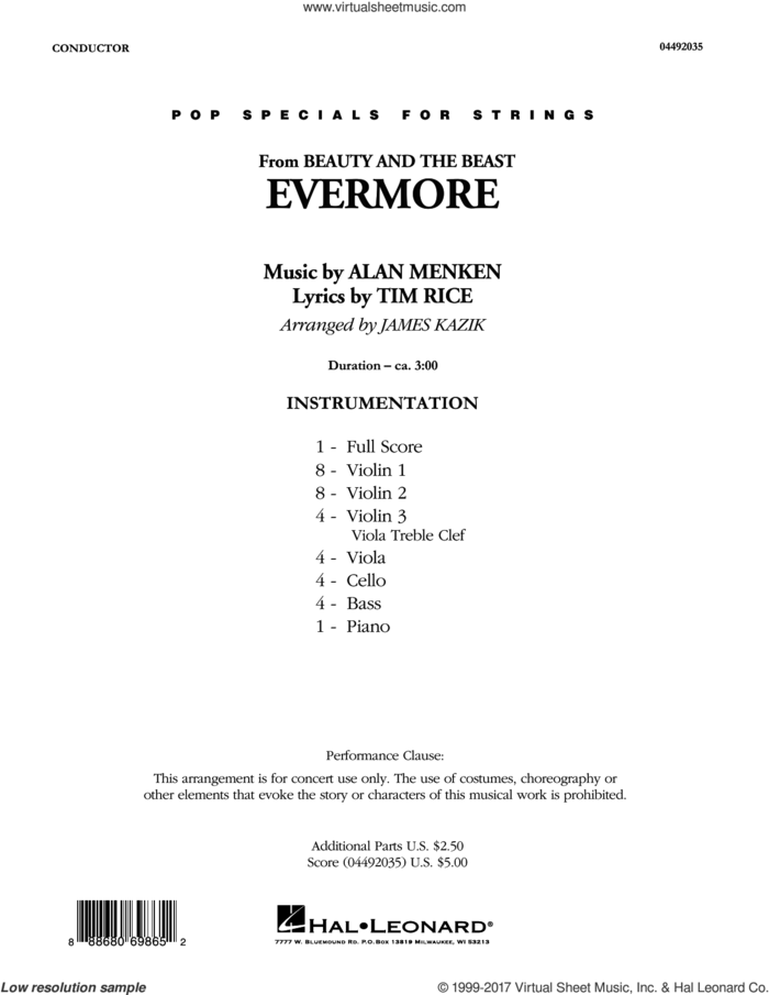 Evermore (from Beauty And The Beast) (arr. James Kazik) (COMPLETE) sheet music for orchestra by Alan Menken, Josh Groban, James Kazik and Tim Rice, intermediate skill level