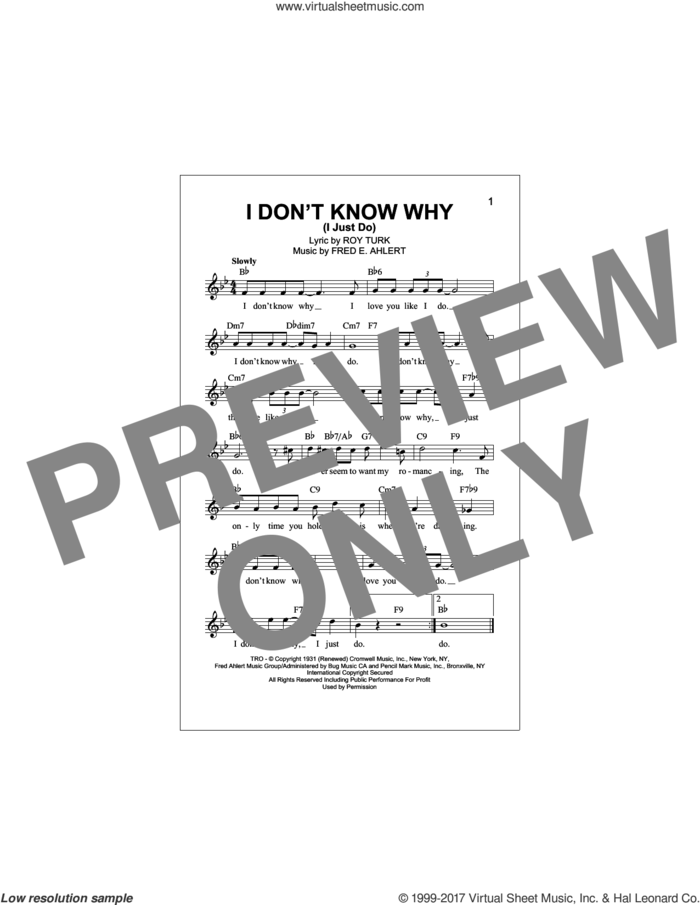 I Don't Know Why (I Just Do) sheet music for voice and other instruments (fake book) by Fred Ahlert and Roy Turk, intermediate skill level