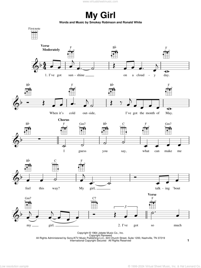 My Girl sheet music for ukulele by The Temptations and Ronald White, intermediate skill level