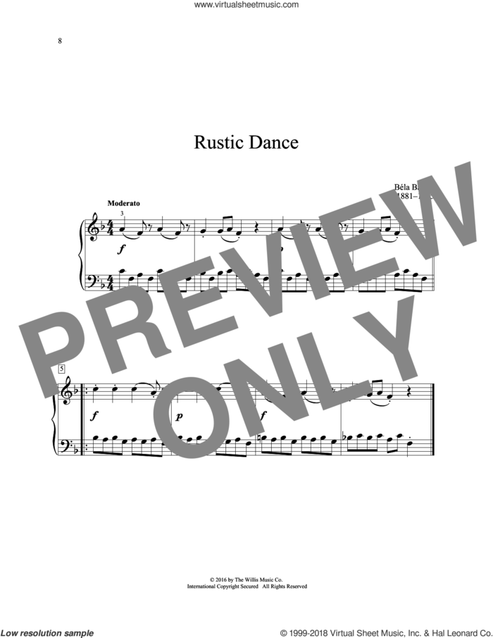 Rustic Dance sheet music for piano solo (elementary) by Bela Bartok, classical score, beginner piano (elementary)