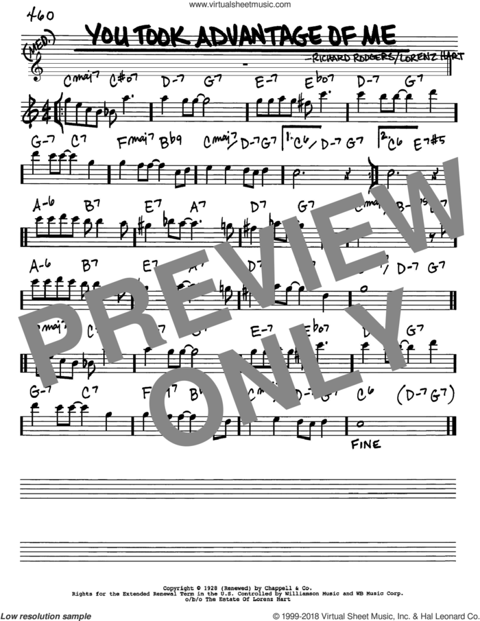 You Took Advantage Of Me sheet music for voice and other instruments (in Eb) by Rodgers & Hart, Lorenz Hart and Richard Rodgers, intermediate skill level