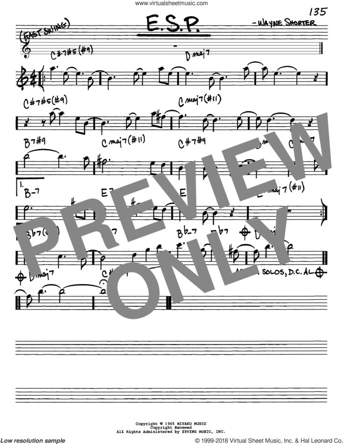 E.S.P. sheet music for voice and other instruments (in Eb) by Wayne Shorter, intermediate skill level