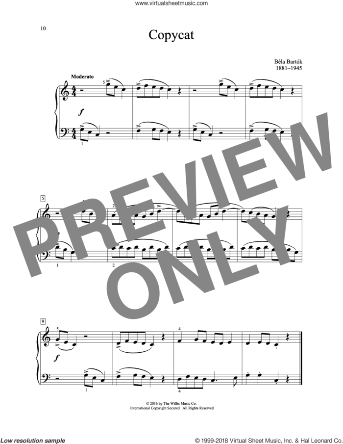 Copycat sheet music for piano solo (elementary) by Bela Bartok, classical score, beginner piano (elementary)