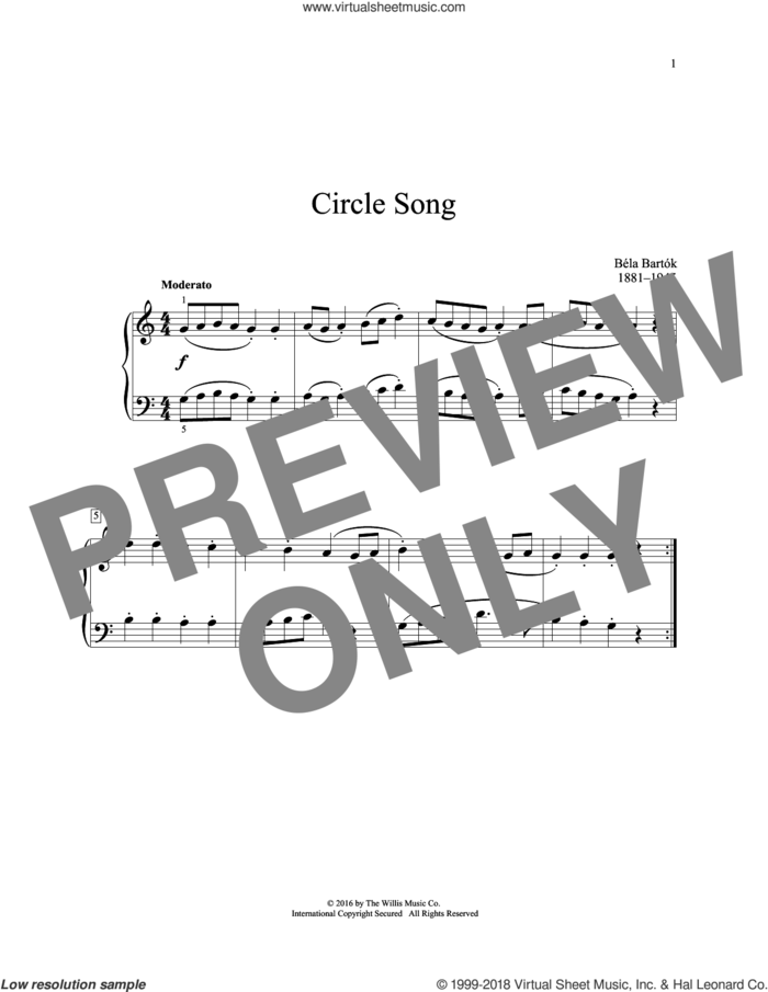 Circle Song sheet music for piano solo (elementary) by Bela Bartok, classical score, beginner piano (elementary)