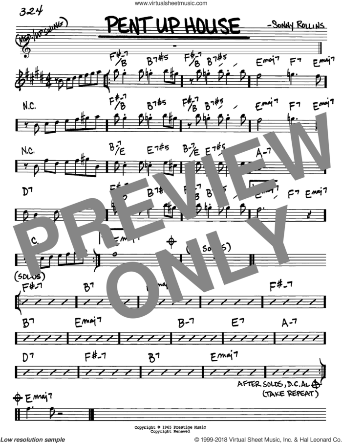 Pent Up House sheet music for voice and other instruments (in Eb) by Sonny Rollins, intermediate skill level
