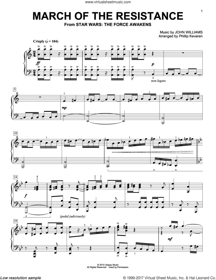 March Of The Resistance (arr. Phillip Keveren) sheet music for piano solo by John Williams and Phillip Keveren, intermediate skill level