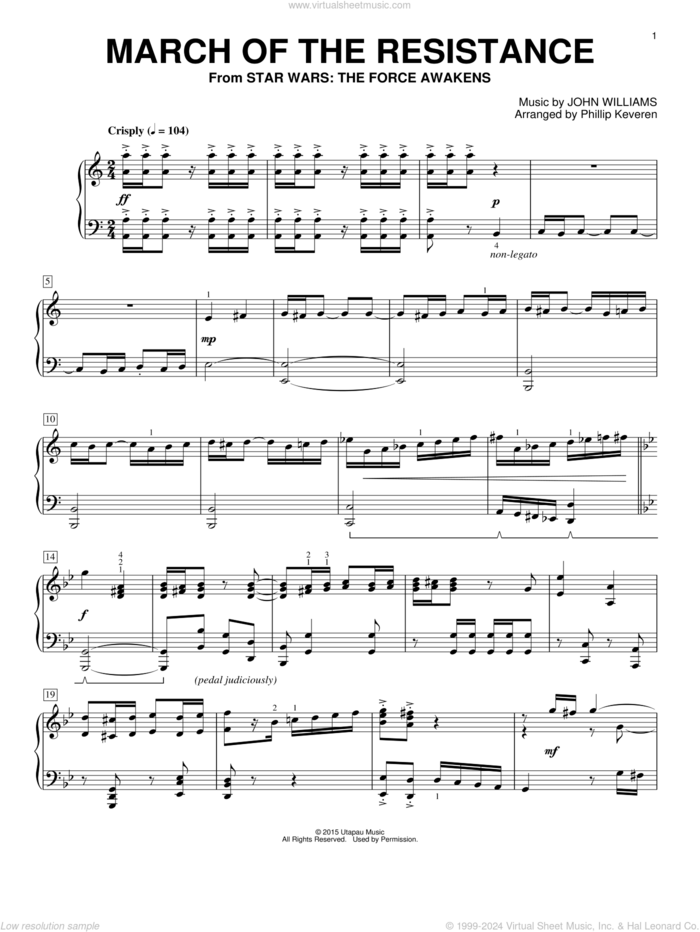 March Of The Resistance (arr. Phillip Keveren) sheet music for piano solo by John Williams and Phillip Keveren, intermediate skill level