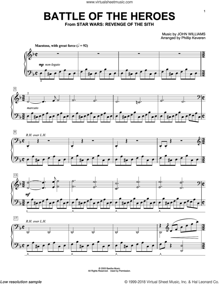 Battle Of The Heroes (arr. Phillip Keveren) sheet music for piano solo by John Williams and Phillip Keveren, intermediate skill level