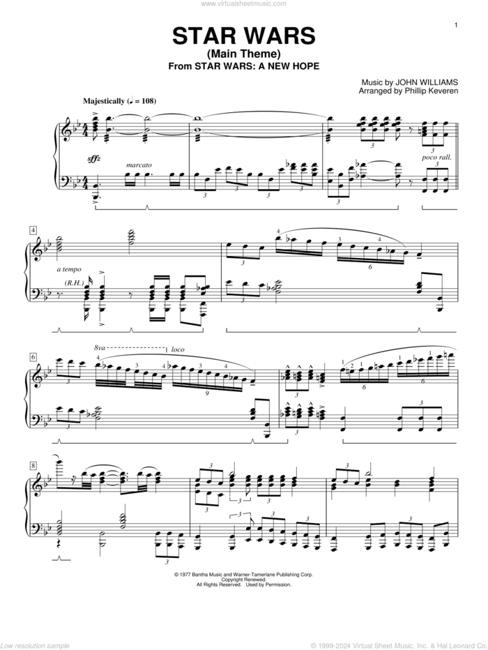 Star Wars (Main Theme) (arr. Phillip Keveren) sheet music for piano solo by John Williams and Phillip Keveren, classical score, intermediate skill level