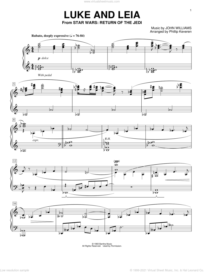 Luke And Leia (from Star Wars: Return of the Jedi) (arr. Phillip Keveren) sheet music for piano solo by John Williams and Phillip Keveren, intermediate skill level
