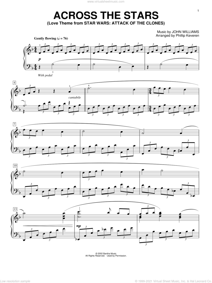Across The Stars (from Star Wars: Attack of the Clones) (arr. Phillip Keveren) sheet music for piano solo by John Williams and Phillip Keveren, intermediate skill level