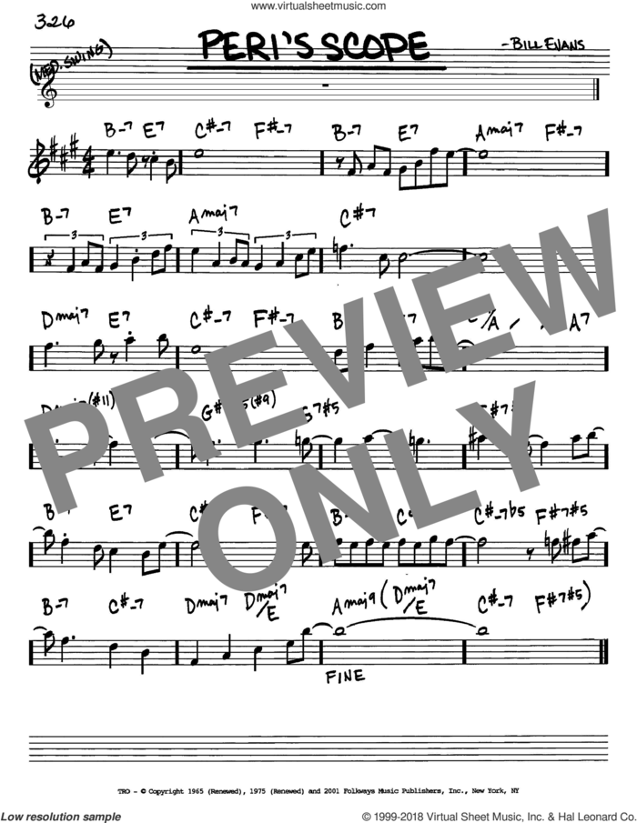 Peri's Scope sheet music for voice and other instruments (in Eb) by Bill Evans, intermediate skill level