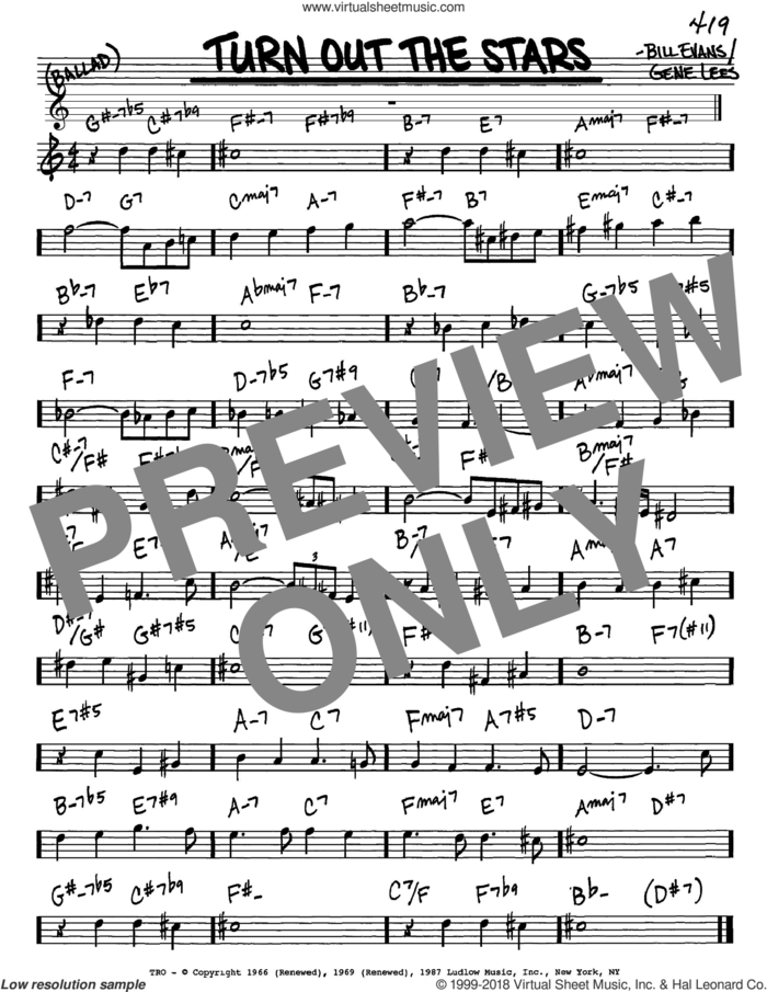 Turn Out The Stars sheet music for voice and other instruments (in Eb) by Bill Evans and Eugene John Lees, intermediate skill level