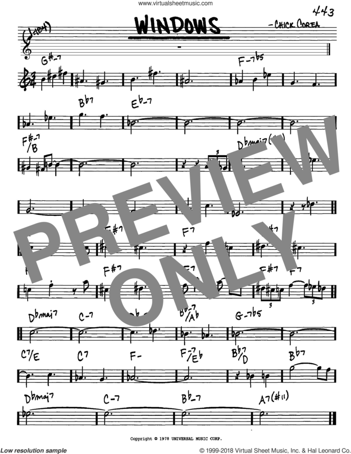 Windows sheet music for voice and other instruments (in Eb) by Chick Corea, intermediate skill level