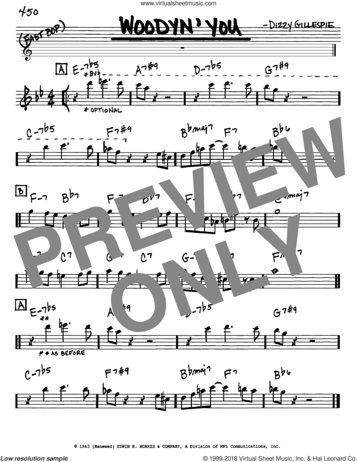 Woodyn' You sheet music for voice and other instruments (in Eb) by Dizzy Gillespie, intermediate skill level