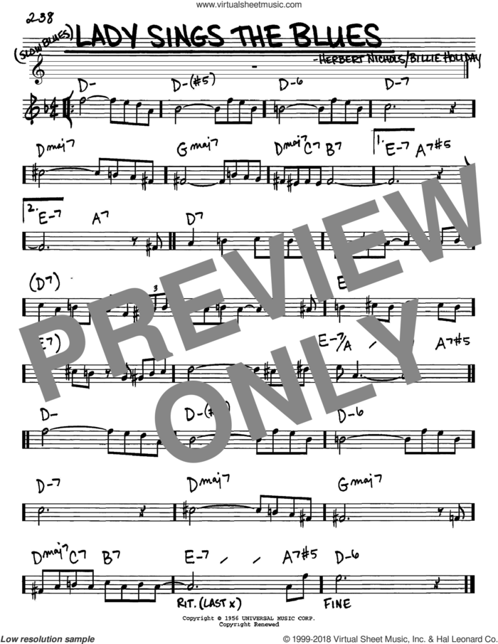 Lady Sings The Blues sheet music for voice and other instruments (in Eb) by Billie Holiday and Herbie Nichols, intermediate skill level