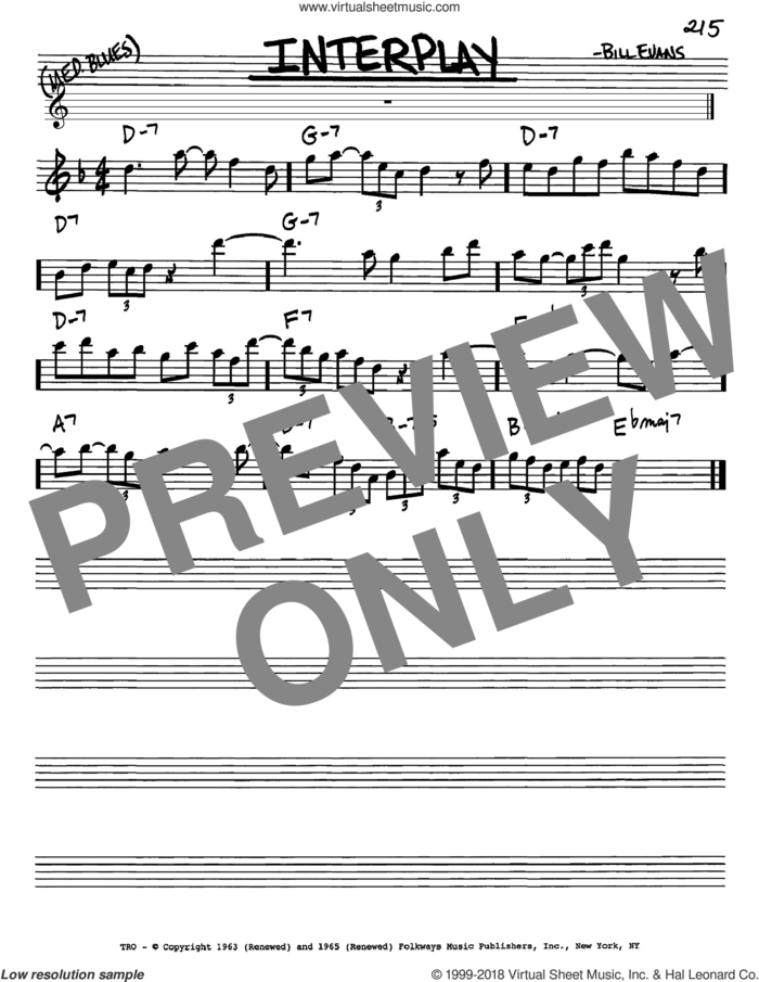 Interplay sheet music for voice and other instruments (in Eb) by Bill Evans, intermediate skill level