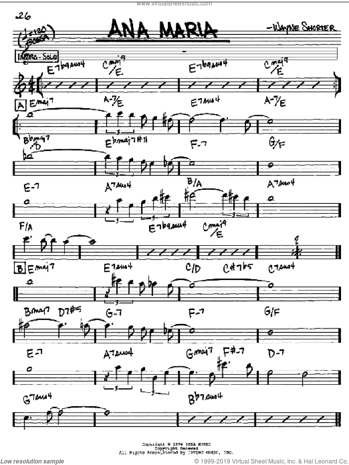 Ana Maria sheet music for voice and other instruments (in Eb) by Wayne Shorter, intermediate skill level