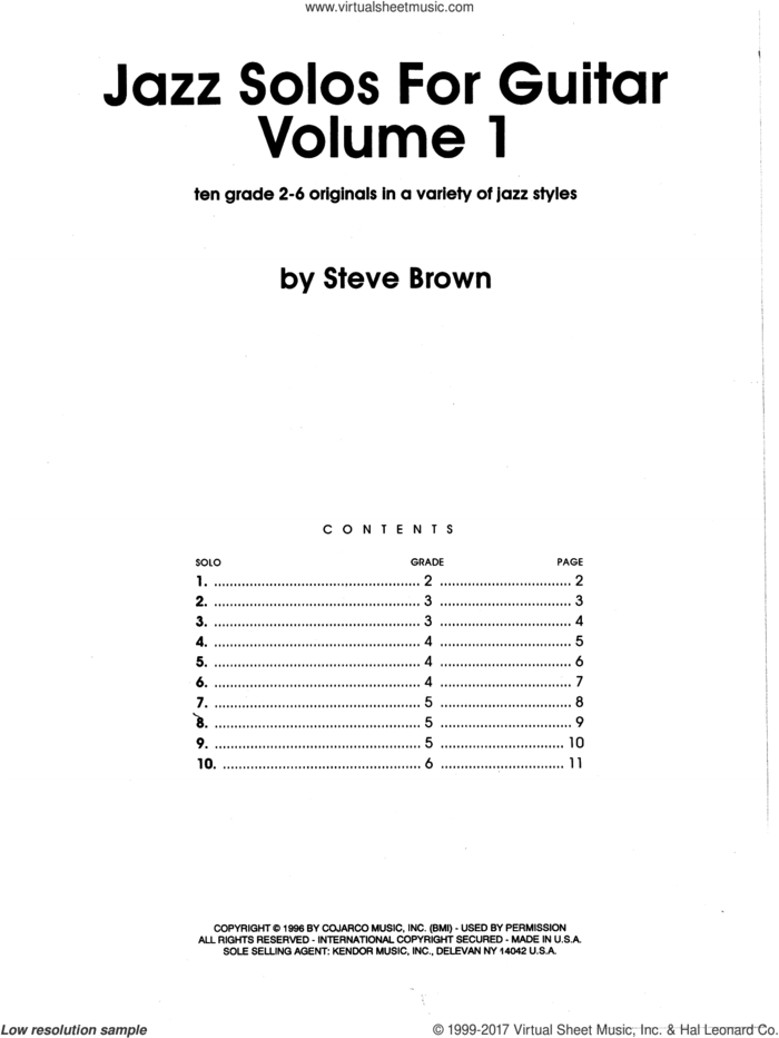 Jazz Solos For Guitar, Volume 1 sheet music for guitar solo by Steve Brown, intermediate skill level