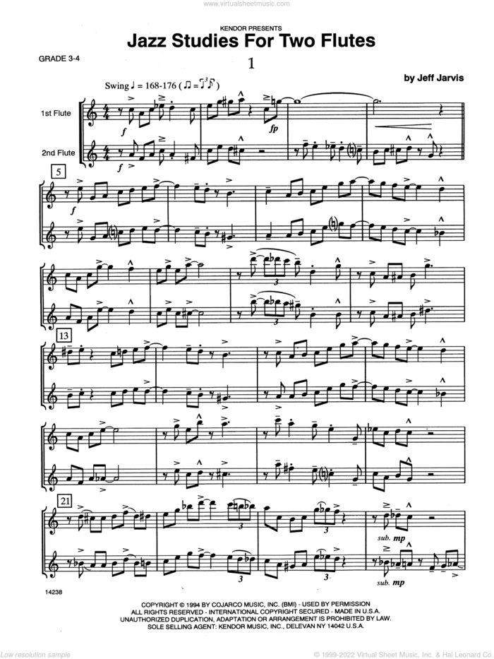Jazz Studies For Two Flutes, Volume 1 sheet music for two flutes by Jeff Jarvis, intermediate duet