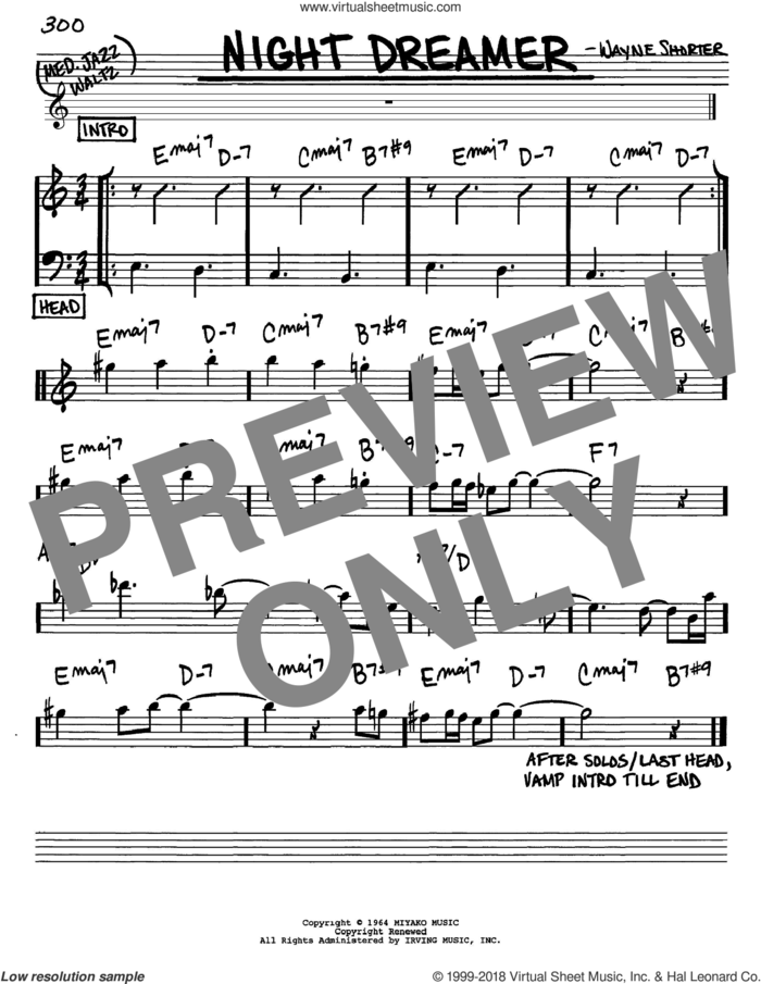 Night Dreamer sheet music for voice and other instruments (in Eb) by Wayne Shorter, intermediate skill level