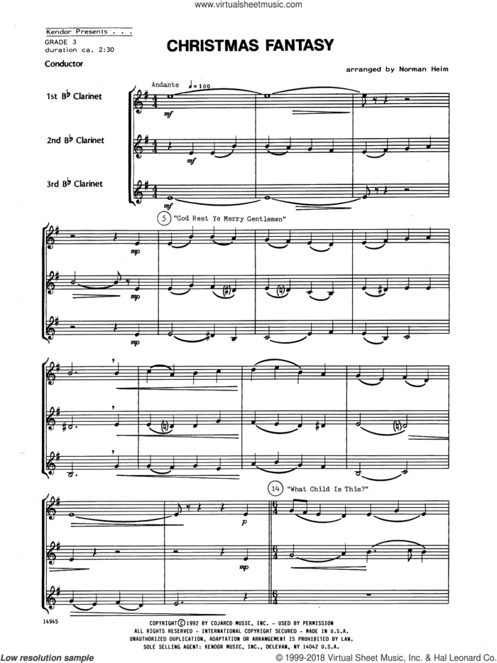 Christmas Fantasy (COMPLETE) sheet music for clarinet trio by Norman Heim, intermediate skill level