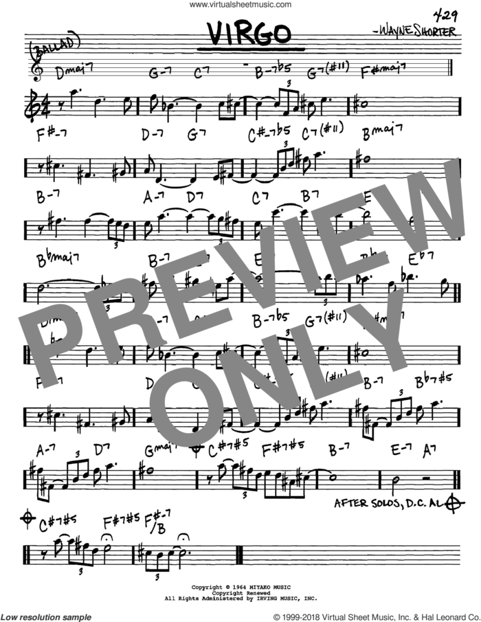 Virgo sheet music for voice and other instruments (in Eb) by Wayne Shorter, intermediate skill level