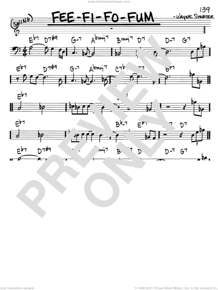 Fee-Fi-Fo-Fum sheet music for voice and other instruments (bass clef) by Wayne Shorter, intermediate skill level