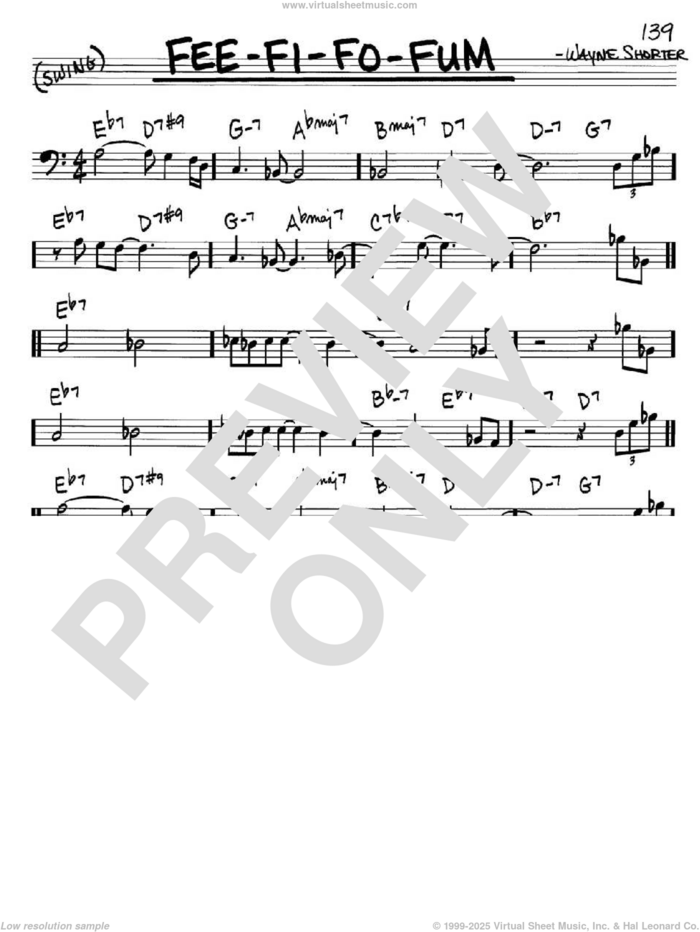 Fee-Fi-Fo-Fum sheet music for voice and other instruments (bass clef) by Wayne Shorter, intermediate skill level