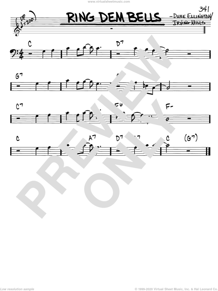 Ring Dem Bells sheet music for voice and other instruments (bass clef) by Duke Ellington and Irving Mills, intermediate skill level