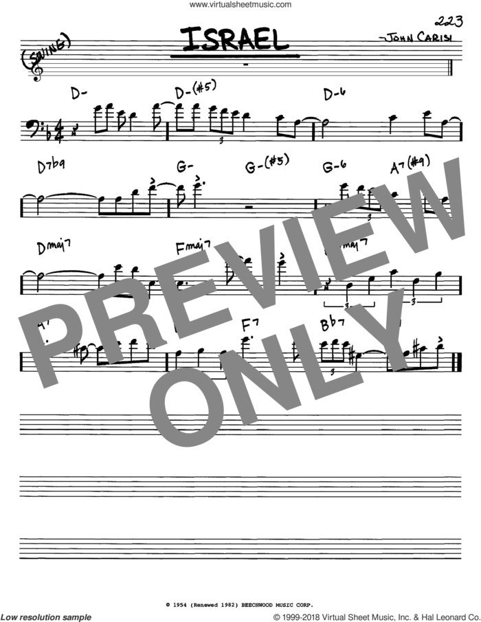 Israel sheet music for voice and other instruments (bass clef) by Miles Davis and John Carisi, intermediate skill level