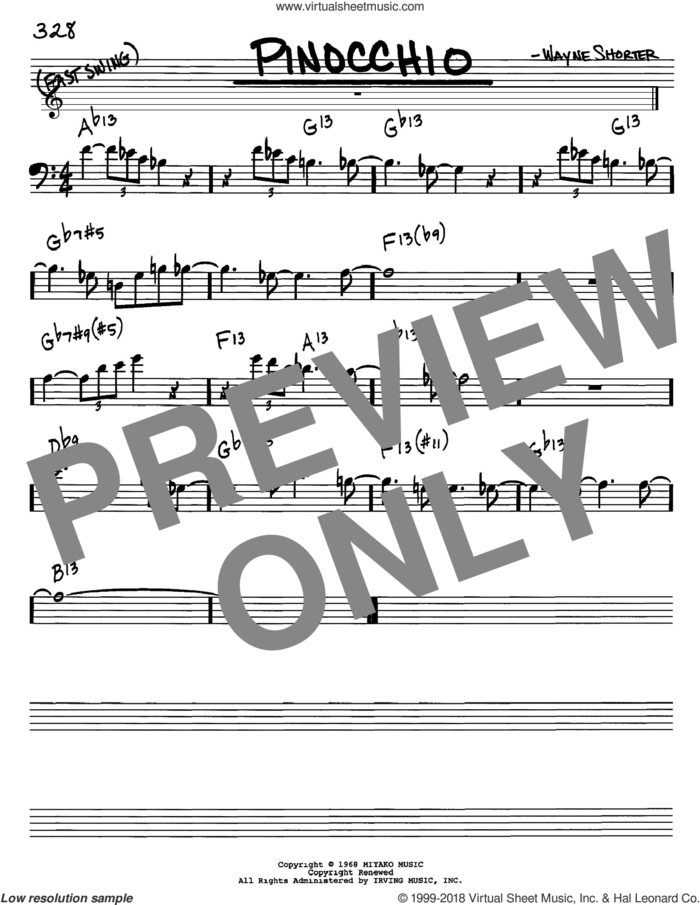 Pinocchio sheet music for voice and other instruments (bass clef) by Wayne Shorter, intermediate skill level