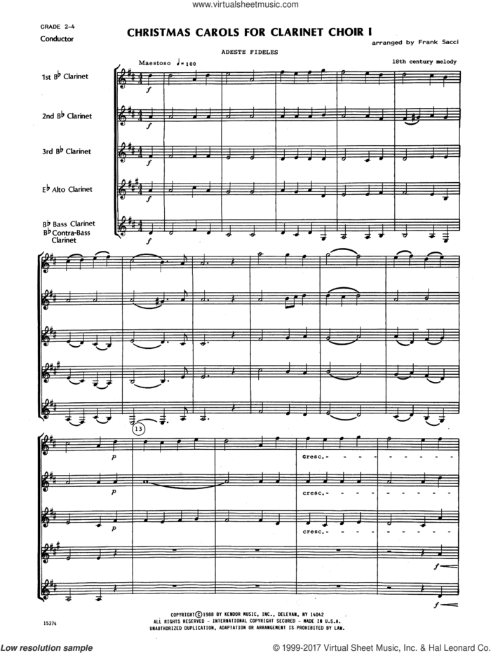 Christmas Sheet Music and Carols For Clarinet Choir I (COMPLETE) for clarinet ensemble by Frank Sacci, classical score, intermediate skill level