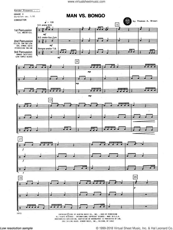 Man Vs. Bongo (COMPLETE) sheet music for percussions by Tom Brown, intermediate skill level