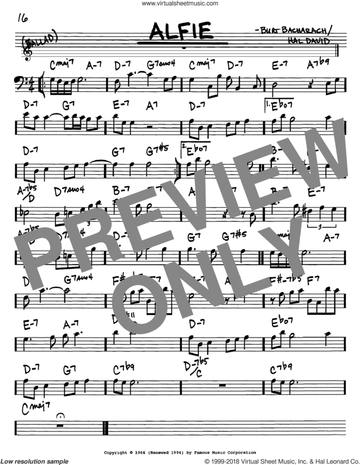 Alfie sheet music for voice and other instruments (bass clef) by Bacharach & David, Burt Bacharach and Hal David, intermediate skill level