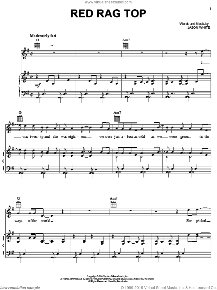 Red Rag Top sheet music for voice, piano or guitar by Tim McGraw and Jason White, intermediate skill level